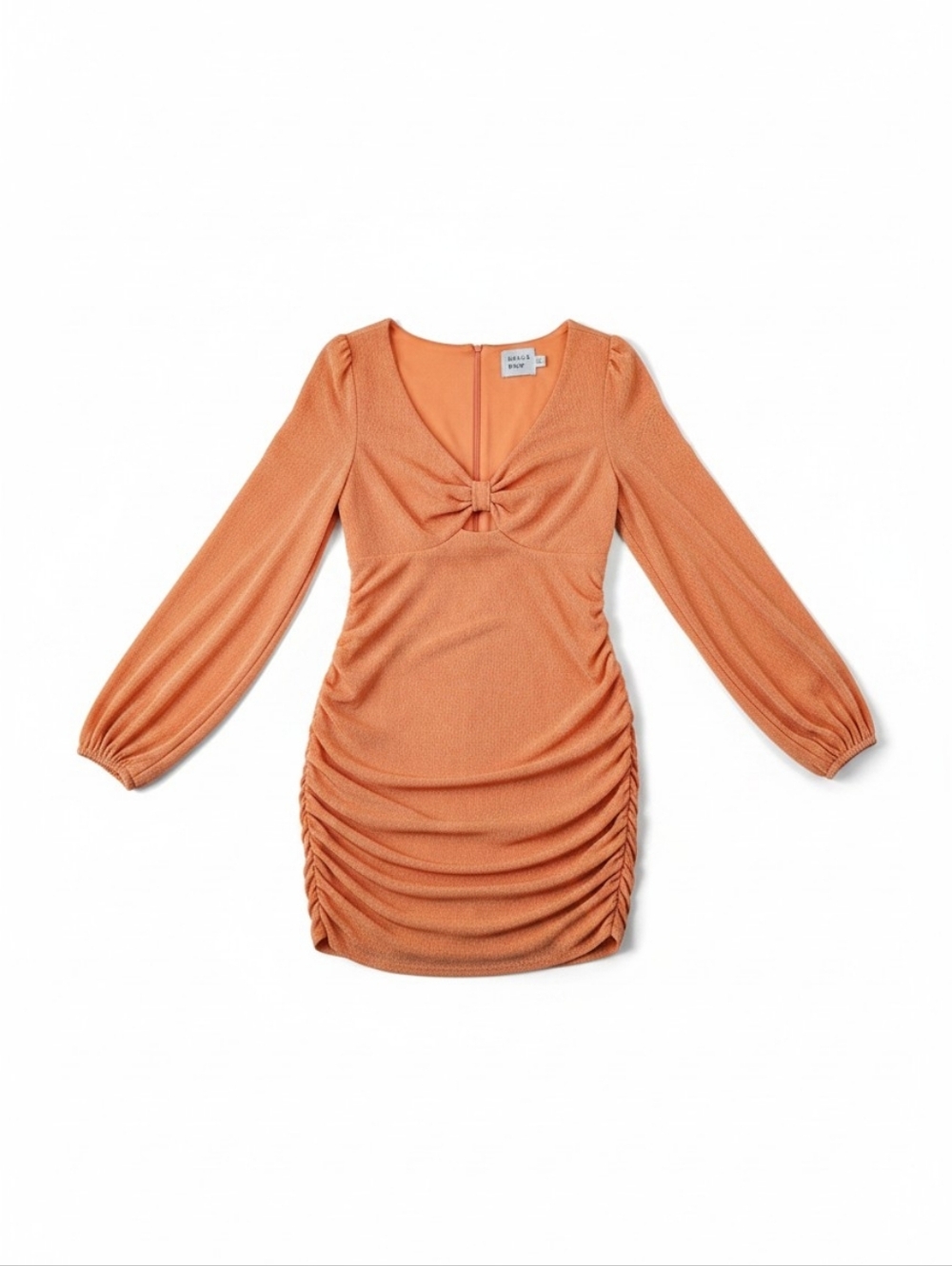 Hello Molly Orange Ruched Mini Dress Bow Front Long Sleeve Women’s AU 12 US 8 - Picture 1 of 5